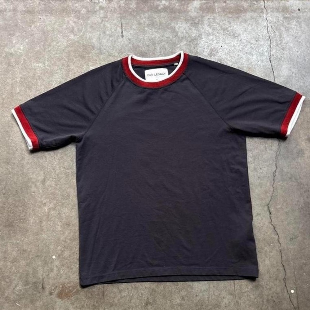 Our Legacy navy blue and red striped tee   Size men's large